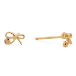NWOT SYDNEY EVAN DIAMOND Stud Earrings Gold Plated 925 Sterling Silver Bow